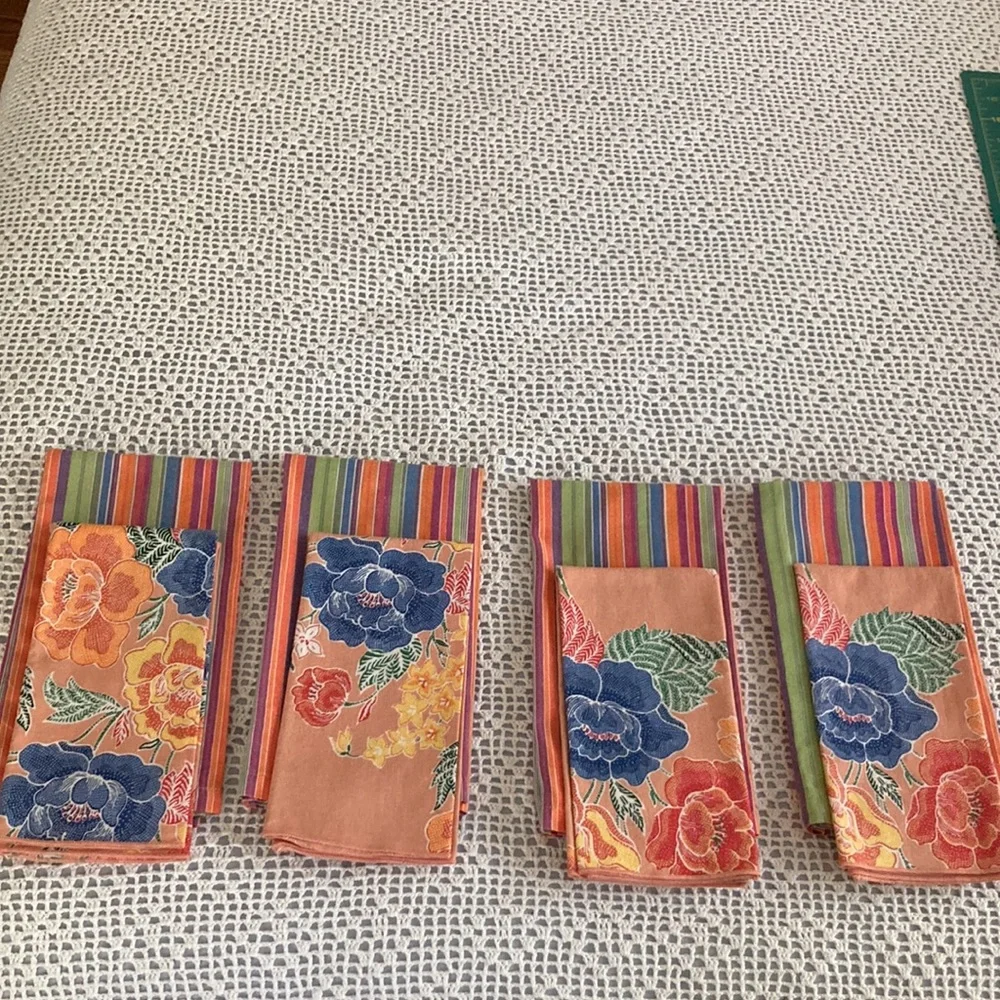 8 Napkins, Stripe ones are from Crate&Barrel 21X21, Floral 17X17 no label